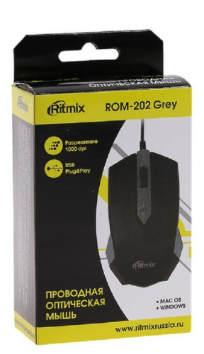 Мышь проводная Ritmix ROM-202 серая