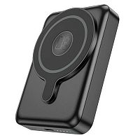 Внешний аккумулятор повербанк Power bank HOCO Q11 10000mAh 3в1 PD 20W с беспроводной зарядкой и магнитом для magsafe черный