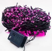Гирлянда светодиодная 30 м, провод черный, LED-400, 220V, 8 режимов, розовая