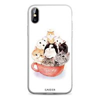 Чехол накладка для Samsung M21/M215 Caseier коты в чашке силикон прозрачная