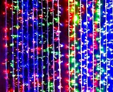 Гирлянда светодиодная штора 2,5x2,5 м, провод прозрачный, LED-320, 220V, 8 режимов, разноцветная