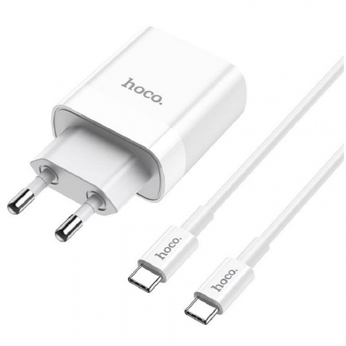 Сетевое зарядное устройство + кабель Type-C to Type-C HOCO C80A PD 20W+QC3.0 1м белый фото 2 Сетевое зарядное устройство + кабель Type-C to Type-C HOCO C80A PD 20W+QC3.0 1м белый фото 2