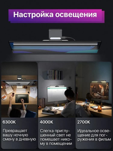 Лампа для монитора Светильник Baseus Baseus i-wok2 Series USB Asymmetric Light Source Screen Hanging Light (Youth) DGIW000101 черный фото 14