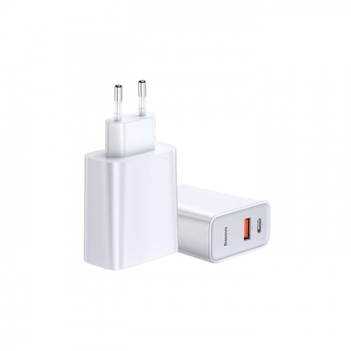 Сетевое зарядное устройство Адаптер Блок питания Baseus Speed PD 30W+QC3.0 Type-C USB-C+USB белое CCFS-C02