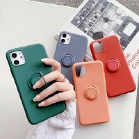 Чехол накладка для Samsung A23/A235 4G силикон с магнитом и кольцом темно-сиреневая с защитой камеры