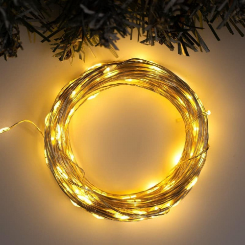 Гирлянда нить роса 10 м, LED-100, 220V, 8 режимов, теплый белый Гирлянда нить роса 10 м, LED-100, 220V, 8 режимов, теплый белый