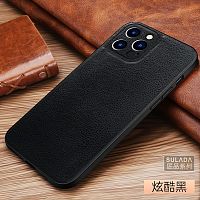 Чехол накладка для iphone 13 (6.1) SULADA Artisan силикон+пластик под кожу черная