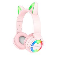 Наушники беспроводные накладные Borofone BO15 Cat ear с ушками розовые