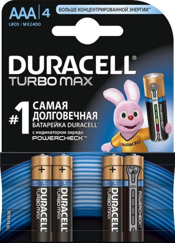 Батарейка Duracell алкалиновая LR03-4BL Turbo Батарейка Duracell алкалиновая LR03-4BL Turbo