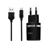 Сетевое зарядное устройство + кабель Micro USB HOCO C12 2USB 2.4A черный