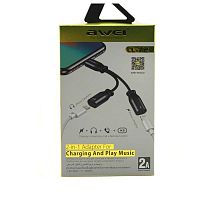 Адаптер переходник для наушников iphone с Lightning на 2 Lightning Awei CL-72 2A черный