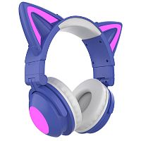 Наушники беспроводные Qumo Party Cat mini BT 0050 с подсветкой 360mAh фиолетово-голубые