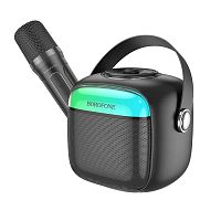 Колонка Borofone BP15 LED Mini Karaoke BT Блютуз с микрофоном караоке черная 1500mAh
