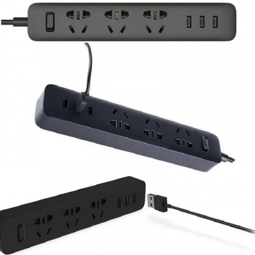 Сетевой фильтр Xiaomi Mi Power Strip 3 гнезда EU/AU + 3USB черный китайская вилка фото 2
