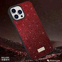 Чехол накладка для iphone 13 (6.1) SULADA Glittering Powder силикон+пластик красная с блеском, черный бампер