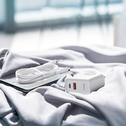 Сетевое зарядное устройство Адаптер Блок питания Baseus Speed PD 30W+QC3.0 Type-C USB-C+USB белое CCFS-C02 фото 3