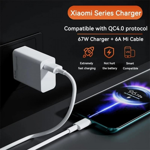 Сетевое зарядное устройство + кабель Type-C USB Xiaomi Mi 67W Suit Charger белое MDY-12-ES фото 3 Сетевое зарядное устройство + кабель Type-C USB Xiaomi Mi 67W Suit Charger белое MDY-12-ES фото 3