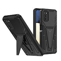 Чехол накладка для iphone 13 (6.1) с магнитом и подставкой с защитой камеры силикон+пластик черная