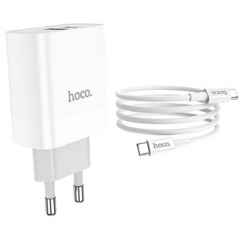 Сетевое зарядное устройство + кабель Type-C to Type-C HOCO C80A PD 20W+QC3.0 1м белый Сетевое зарядное устройство + кабель Type-C to Type-C HOCO C80A PD 20W+QC3.0 1м белый