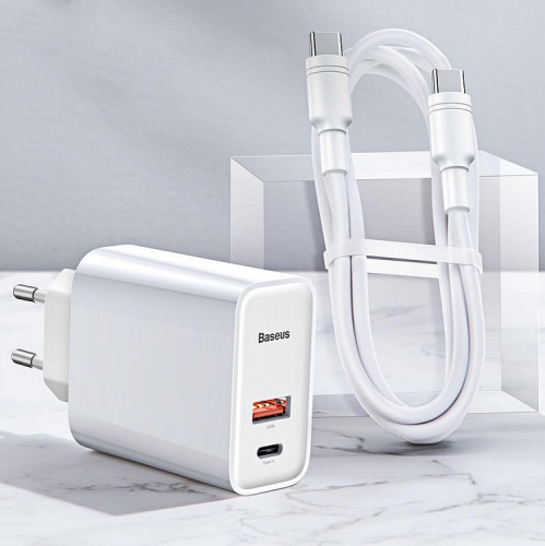 Сетевое зарядное устройство Адаптер Блок питания Baseus Speed PD 30W+QC3.0 Type-C USB-C+USB белое CCFS-C02 фото 6