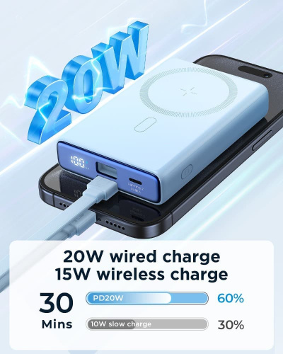 Внешний аккумулятор повербанк Power bank Joyroom JR-PBM01 10000mAh PD 20W с магнитом для magsafe зеленый фото 2 Внешний аккумулятор повербанк Power bank Joyroom JR-PBM01 10000mAh PD 20W с магнитом для magsafe зеленый фото 2