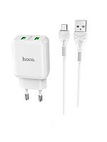 Сетевое зарядное устройство + кабель Micro USB HOCO N6 2USB QC3.0 1м белый