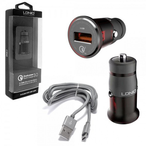 Автомобильное зарядное устройство LDNIO DL-C304Q QC3.0 1USB + кабель Type-C USB Автомобильное зарядное устройство LDNIO DL-C304Q QC3.0 1USB + кабель Type-C USB