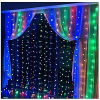 Гирлянда светодиодная штора 3x2 м, провод прозрачный, LED-320, 220V, 8 режимов, разноцветная