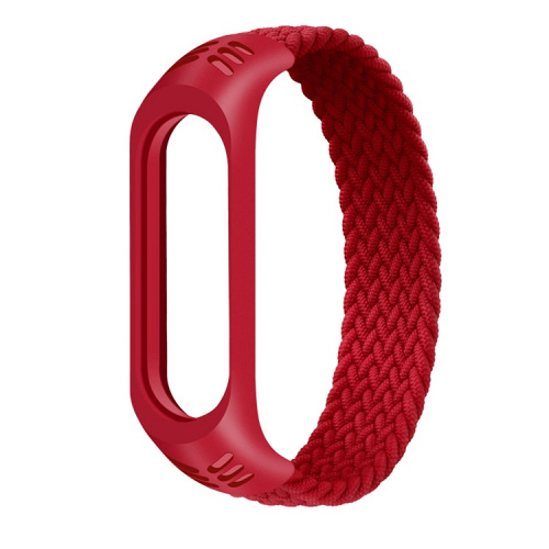 Ремешок для Mi Band 5/Mi Band 6 Red Line плетеный нейлоновый эластичный красный