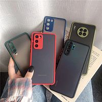 Чехол накладка для Realme C35 силикон+пластик притемненная матовая с темно-синим бампером