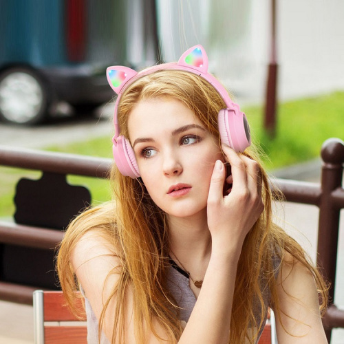 Наушники беспроводные накладные HOCO W27 Cat ear с ушками серые фото 3