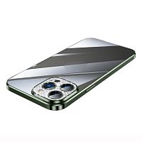 Чехол накладка для iphone 13 (6.1) SULADA The Glade Eye силикон+пластик прозрачная матовая, блеск на камере, зеленый бампер, защита линз