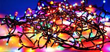 Гирлянда светодиодная 4 м, провод черный, LED-100 восьмигранник, 220V, 8 режимов, разноцветная