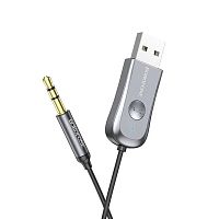 Блютуз aux FM трансмиттер bluetooth адаптер ресивер Borofone BC44 1.2м пружина серый металл