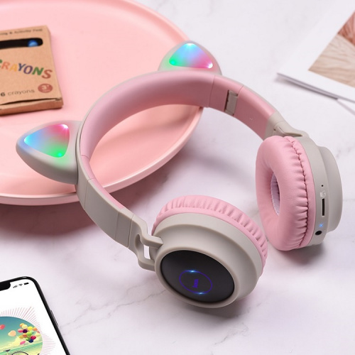 Наушники беспроводные накладные HOCO W27 Cat ear с ушками серые фото 2