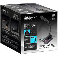 Игровой стрим микрофон DEFENDER Pitch GMC 200 3.5мм, LED, 1,5 м 