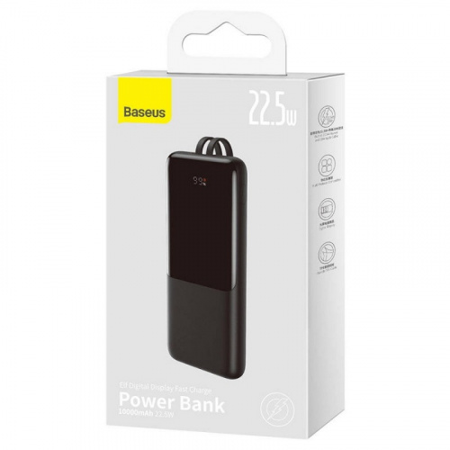 Внешний аккумулятор повербанк Power bank Baseus Elf Digital Display 10000mAh PD 22.5W черный PPJL010001 Внешний аккумулятор повербанк Power bank Baseus Elf Digital Display 10000mAh PD 22.5W черный PPJL010001